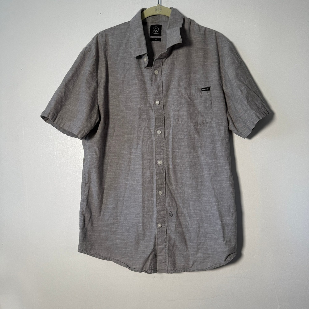 Volcom Button Down Shirt Mens Large Gray Short Sleeve Cotton
